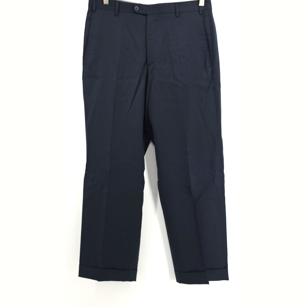 Zanella for Nordstrom Todd Navy Wool Dress Pants 33 Mens Flat Front Cuffed Italy